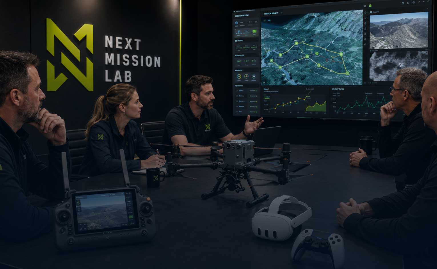 Mission-controlruimte met dronesimulatoren