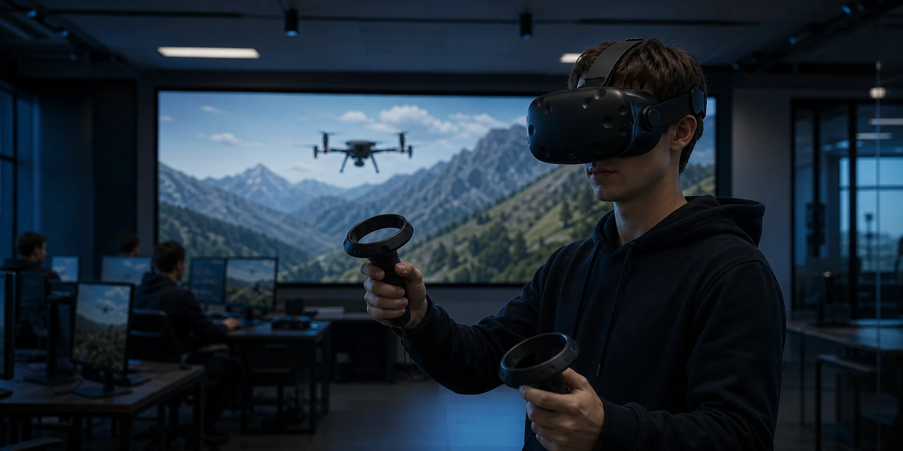 Deelnemer oefent met een VR-headset en controllers